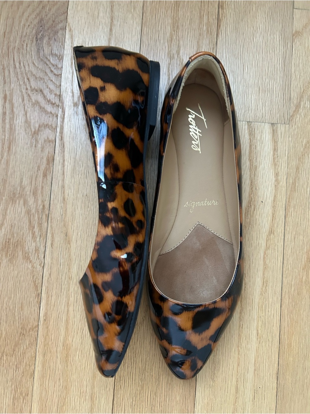Trotters Leopard Print Patent Pointed-Toe Flats - Brown & Black